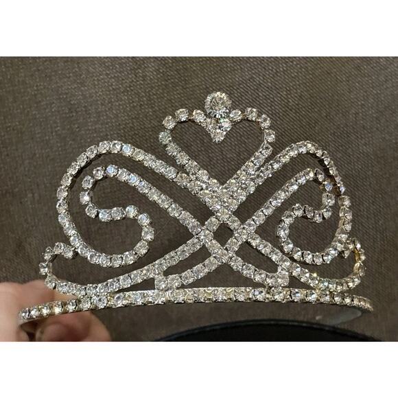 Vtg Rhinestone Heart Tiara Crown Pageant Prom Bridal Princess USA Miss Texas main image 7